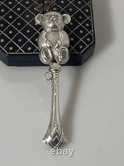 Magnifique Victorien Anglais Sterling Silver Rabbit Baby Rattle