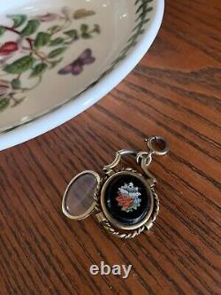 Micromosaic Onyx Silver Gold Victorian Magnifying Locket Mourning Pendentif Floral