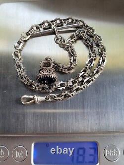 Montre de poche en argent victorienne avec chaîne d'Albert, pendentif Albertina et sceau de lien fantaisie.