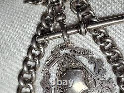 Oversize Heavy Duty Antique Sterling Silver Pocket Watch Albert Chain