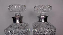 Paire De Silver Rimmed Heavy Cut Glass Spirit Decanter Dates 1972