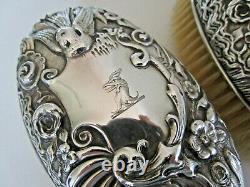 Paire Victorian Crested Silver Hair Brushes, Londres 1893