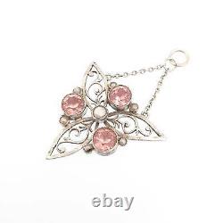 Pendentif en argent massif victorien antique avec pâte rose, collier artisanal Arts and Crafts Graines