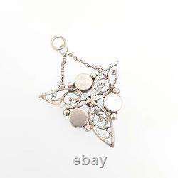 Pendentif en argent massif victorien antique avec pâte rose, collier artisanal Arts and Crafts Graines