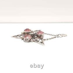 Pendentif en argent massif victorien antique avec pâte rose, collier artisanal Arts and Crafts Graines