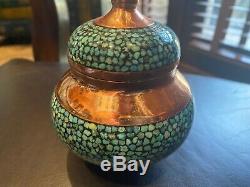 Persan Tea Set Turquoise Stone & Copper Fabriqué Par Maître M. Aghajani