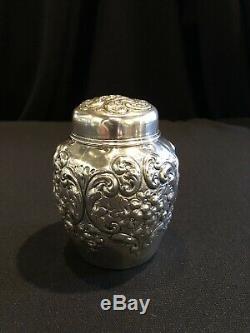 Pot De Gingembre Antique Repousse Sterling Silver Tea Caddy Gilt Wash Intérieur