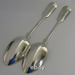 Rare Anglais Exeter Baird Family Crest Solid Silver Serving Spoons 1882 Antique