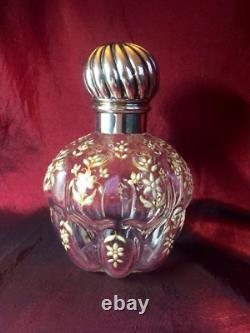 Rare Antique Sampson Mordan Londres Vermeil Verre Émail Bouteille De Parfum De Parfum