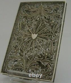 Rare Beautiful Solid Silver Filigre Card Case Georgian Victorian Antique