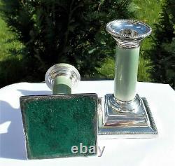 Rare Paire Victorian Martin Hall & Co Solid Silver & Green Stained Candlesticks