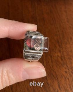 Rare Pansy Photo Locket Mourning Ring Français Victorian Art Nouveau Solid Silver