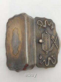 Rayons! Antique Maçonnique Memento Mori Skull Snake Victorian Silver Box 19th Century