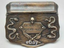 Rayons! Antique Maçonnique Memento Mori Skull Snake Victorian Silver Box 19th Century
