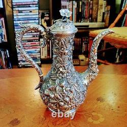 Rayons! Antique S Kirk Co Repousse Sterling Silver Demitasse Coffee Pot! 319 G