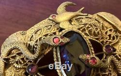 Serpents Birdslarge Amethyst Glass Edwardian Antique Pin Broche Victorienne Nouveau