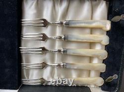 Set 10 Victorian Sterling Silver & Mother Pearl Dessert Couverts Joseph Rodgers