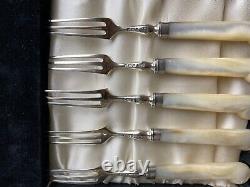 Set 10 Victorian Sterling Silver & Mother Pearl Dessert Couverts Joseph Rodgers