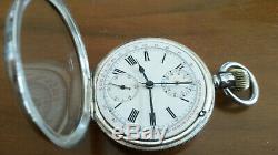 Solide Argent Victorienne Pocketwatch, Mouvement Suisse Heuer, 30 Min Chronographe