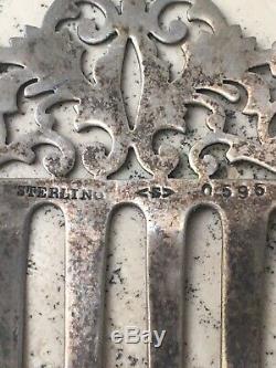 Sterling Silver Victorienne Antique Marqué Gravé Filigrane Peigne 13g