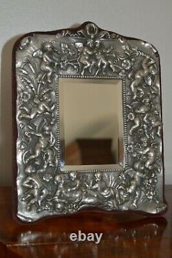 Style Victorien Chérubin Tableau Sterling Silver Mirror Poinçonnés 1993 Dressing