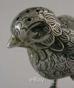 Superb Bird Poussin Antique Sel Argent Massif Ou Poivrière Antique C1900