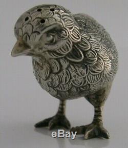 Superb Bird Poussin Antique Sel Argent Massif Ou Poivrière Antique C1900