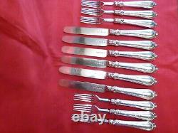 Superbe 1879 Solid Silver (dents, Lames & Poignées) 12 Piece Set Of Cutlery