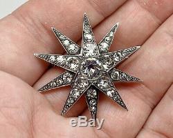 Superbe Rare Victorienne Antique 900 Argent Massif Diamant Pate Starburst Broche