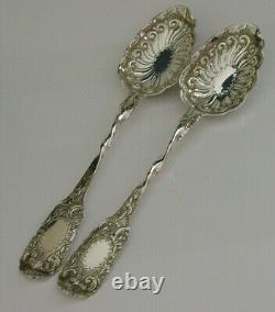 Superbe Victorian Anglais Solide Sterling Silver Serving Spoons 1851 Antique 124g