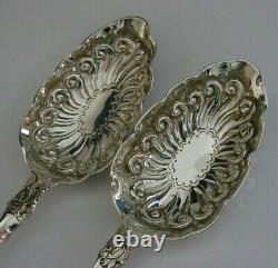 Superbe Victorian Anglais Solide Sterling Silver Serving Spoons 1851 Antique 124g