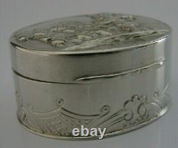 Superbe Victorian English Solid Sterling Silver Cherub Snuff Box 1896 Antique 50g