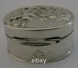 Superbe Victorian English Solid Sterling Silver Cherub Snuff Box 1896 Antique 50g
