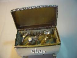 Superbe artisanat victorien en argent massif - Coffret à bagues 4 anneaux - 1906 - rare