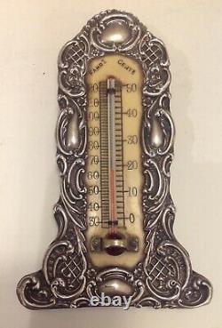 Thermomètre Antique En Argent, Levi & Salaman, Birmingham, 1901