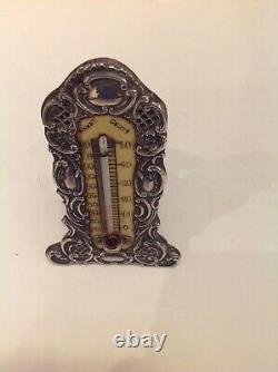 Thermomètre Antique En Argent, Levi & Salaman, Birmingham, 1901