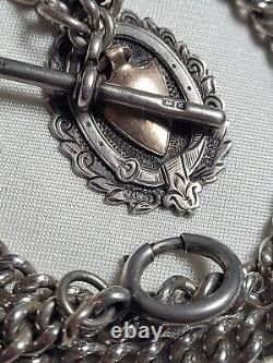 Very Long Antique Victorien Robuste Sterling Silver Montres De Poche Albert Chain