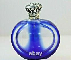 Victorian Bottle Blue Colour Glass Superposition Parfum Parfum Bouteille Silver Top