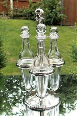 Victorian De Rare Superb Edward Ker Reid Solide Solide Glass Bottle Cruet & Stand