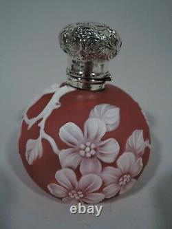Victorian Perfume Antique Bottle Anglais Red Cameo Glass & Sterling Silver