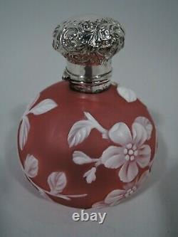 Victorian Perfume Antique Bottle Anglais Red Cameo Glass & Sterling Silver