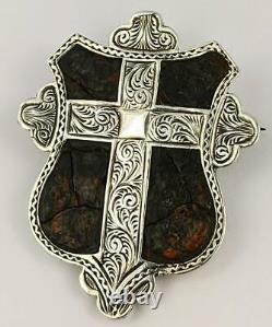Victorian Scottish Silver & Agate Shield Pebble Broche 1867 Kite Mark