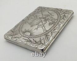 Victorian Silver Card Case/aide De Memoire Pictorial Of Birds Hm Bham 1878
