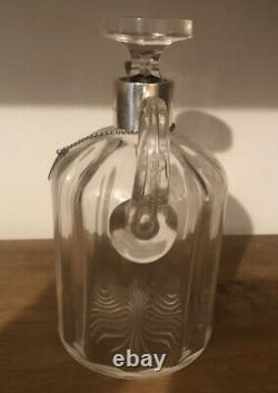 Victorian Solid Silver Brandy Decanter Avec Étiquette. Chester 1898