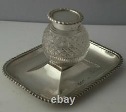 Victorian Solid Silver Desk Stand Inkwell Londres 1895