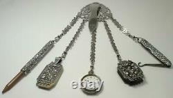 Victorian Sterling Silver Chatelaine (notebook, Pincushion, Crayon, Etc.)-h/m 1890