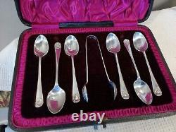 Victorian Sterling Silver Set 6 Shell Finial Photo Retour Coffee Spoons & Tongs