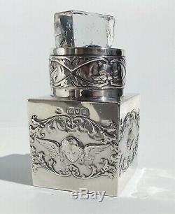 Victorian William Comyns Bouteille Parfumée À L'angle Carré Reynolds En Argent, Argent Massif