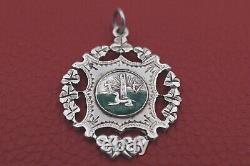 Victorien 1890 Solide Silver Albert Chain + Dublin Irish Silver Enamel Fob 65,5g