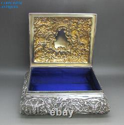 Victorien Wonderful Large Heavy Solide Silver Émbossé Jewellery Box 702g 1897